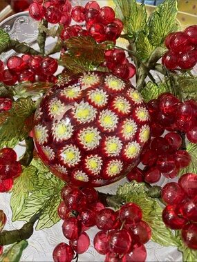 Red Millefiori Glass Paperweight by